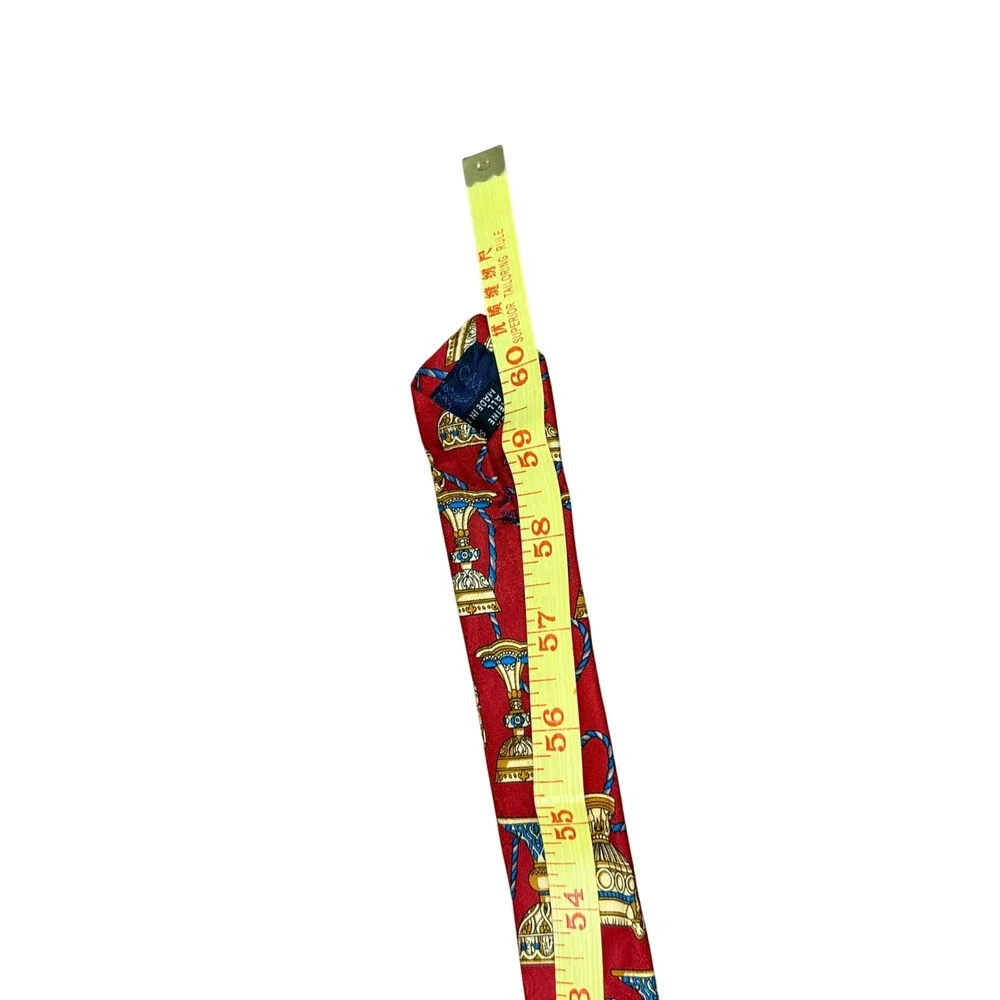 MCM Necktie Mens OS Red Chalice Goblet Rope Logo Print Silk Made in Italy